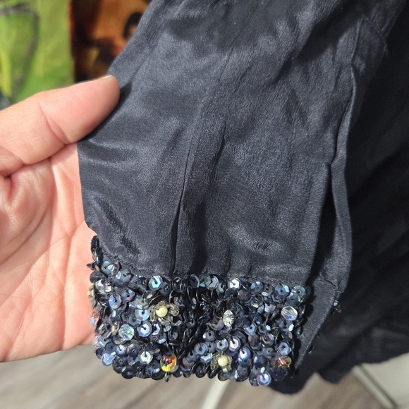 French Connection Silk Button Up Dress Long Sleeve With Sequins Detail Sz 2 - Picture 2 of 12